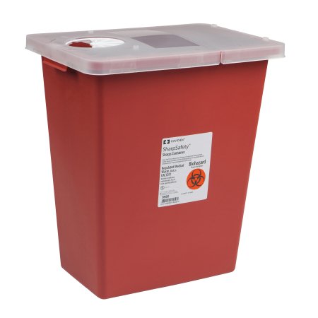 Sharps Container SharpSafety™ 17-1/2 H X 15-1/2 W X 11 D Inch 8 Gallon Red Base / White Lid Vertical Entry Hinged Lid (1/EA 10/CS) by Cardinal  ID 8980-